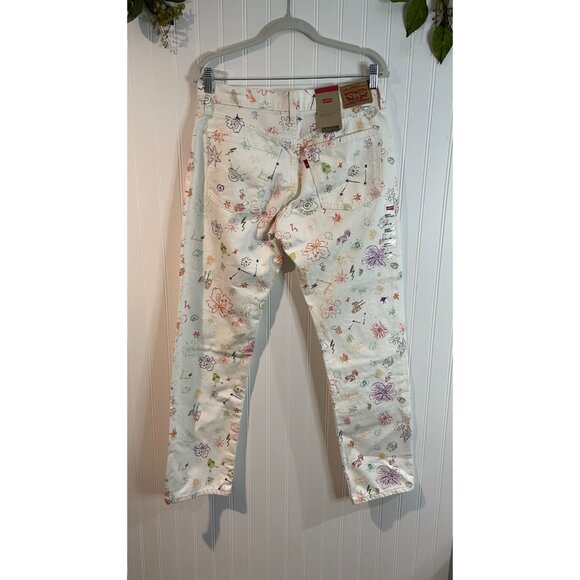 Levi’s 27/30 Middy Straight White Printed Denim Cotton Jeans NWT - Picture 2 of 14